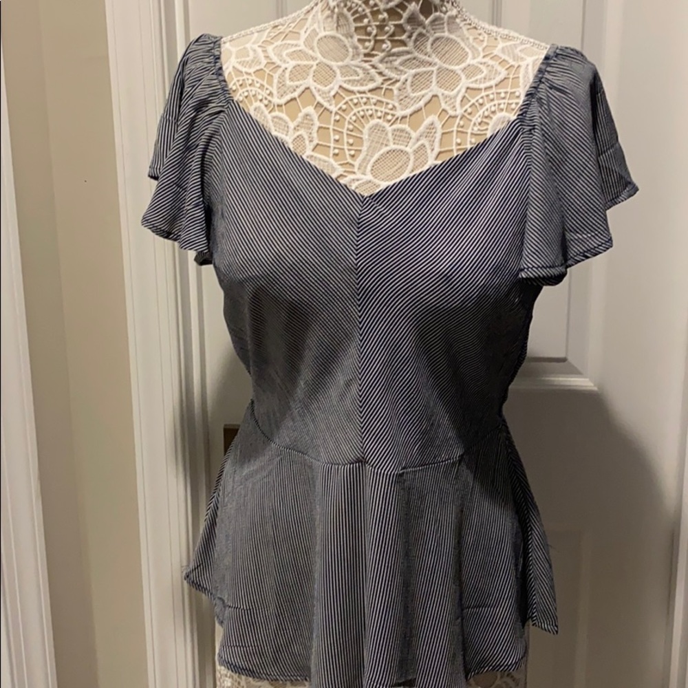 Women’s Navy/White Striped Peplum Blouse